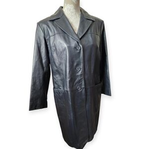 Preston & York Vintage Y2K Classic Black Leather Coat size Petite Medium